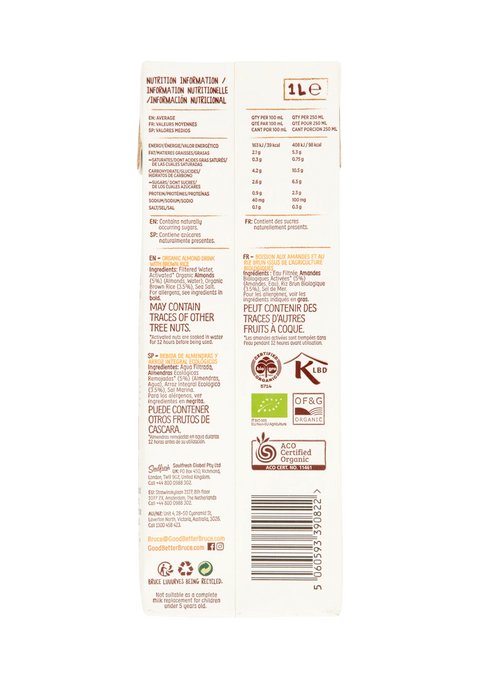 Nutty Bruce-activated Almond Milk_3 - Back of packaging - nutritional value and ingredients Buy on NOSH Direct Hong Kong