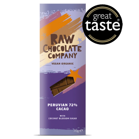 Raw Chocolate Company-Peruvian 72% Chocolate Bar 4-great taste award sticker Buy from NOSH Direct
