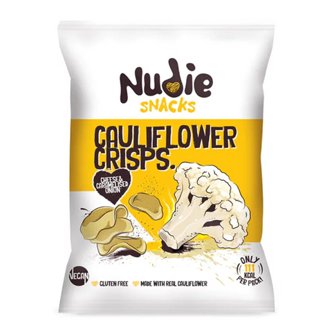 Buy Nudie Snacks on NOSH Direct - Cheese & Caramelised Onion Flavour Cauliflower Crisps - 22g