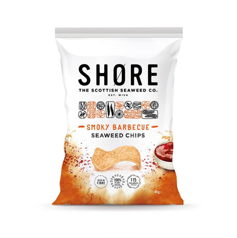 SHORE Smoky Barbecue Seaweed Chips 80G Sharing Bag | Vegan crisps | Lower in Calories, plant-based, high in Fibre